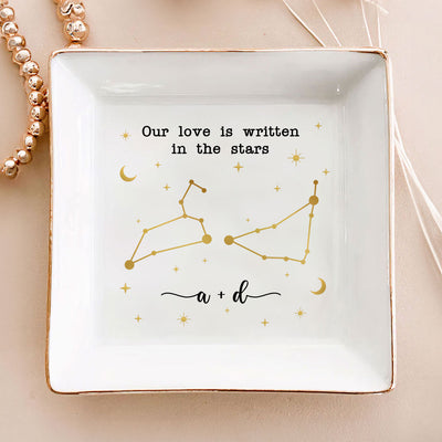 Couple Zodiac Sign Personalized Dish Jewelry, Gift for Her, Wedding Gift, Engagement Gift