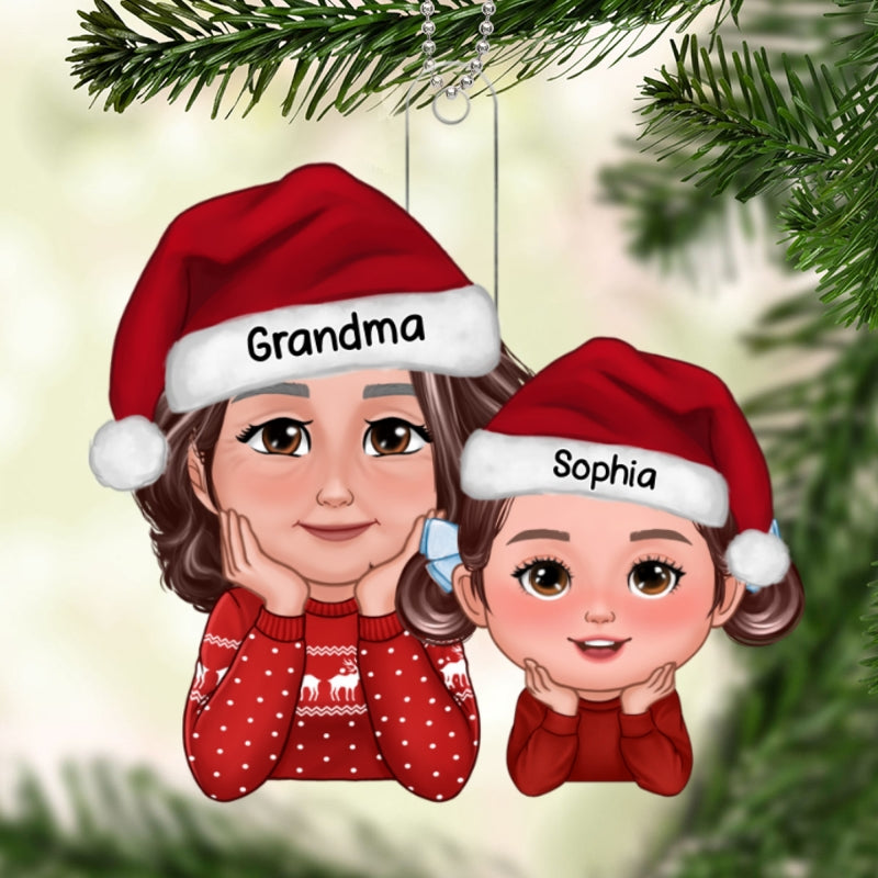 Pretty Grandma Granddaughter Grandson Chin On Hands Personalized Acrylic Ornament