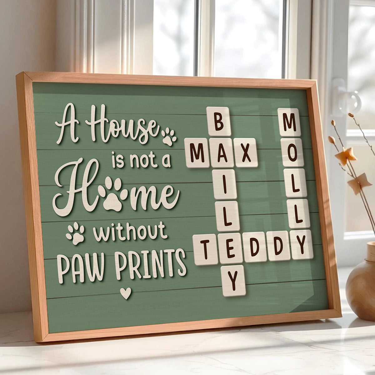 Home With Paw Prints Green Themed Crossword Puzzle Art Personalized Poster, Home Decor Gift For Pet Lover