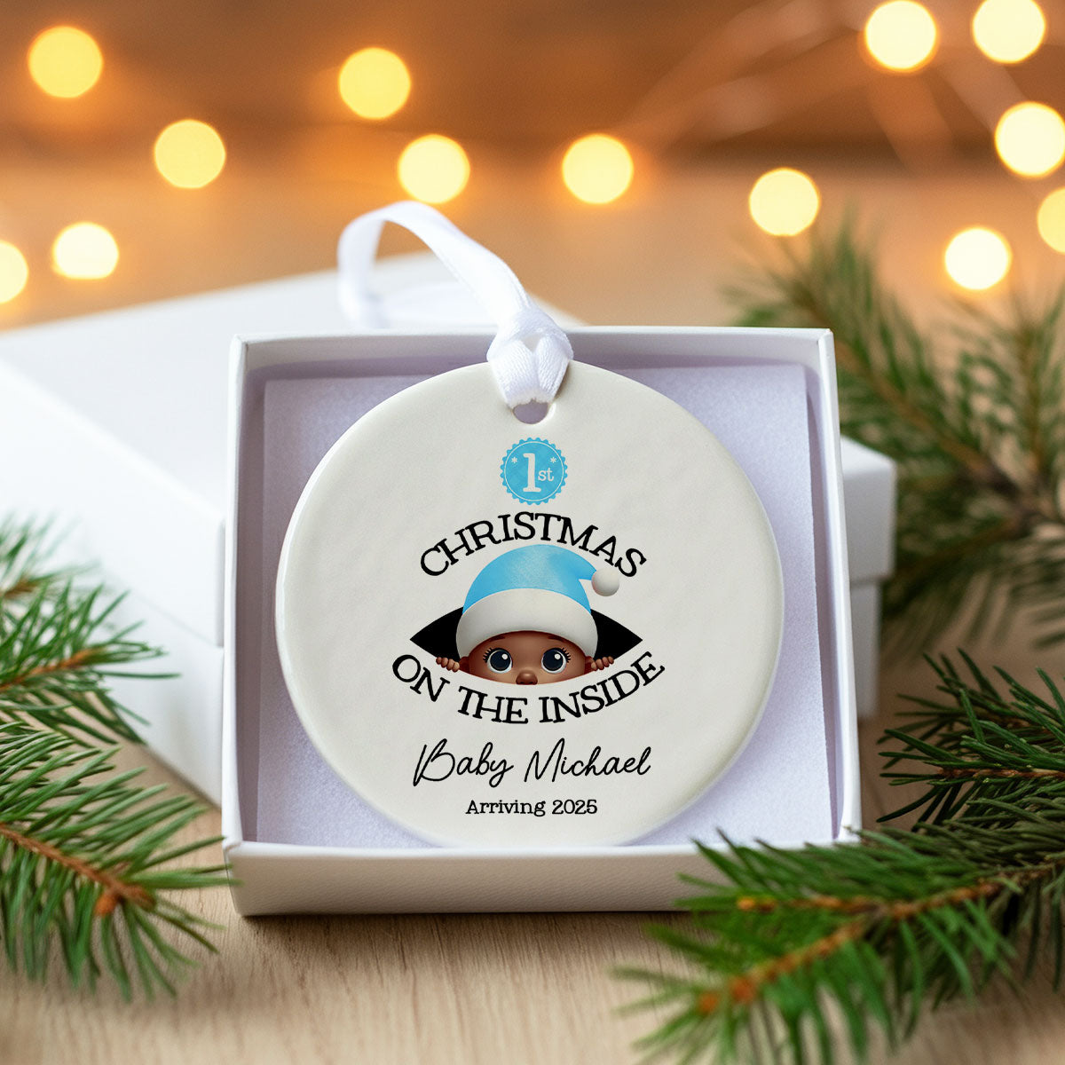[Custom Skin Tone] Personalized Baby's First Christmas On the Inside Ornament, Custom Pregnancy Reveal Ornament, Expecting Parents