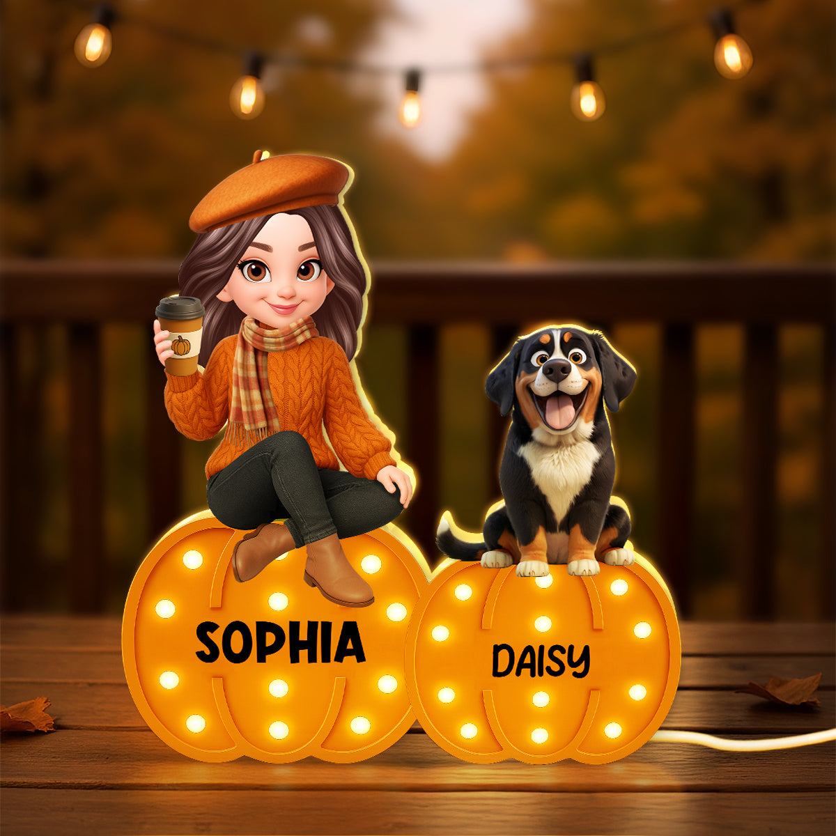 Fall Season Dog Mom Marquee Pattern Texture Pumpkins Personalized LED Light Box