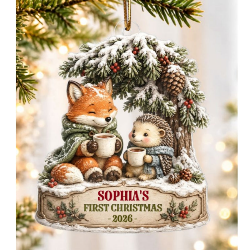 Winter Woodland Baby's First Christmas - Personalized Acrylic Ornament - Christmas Gift for New Mom, New Dad, Newborn