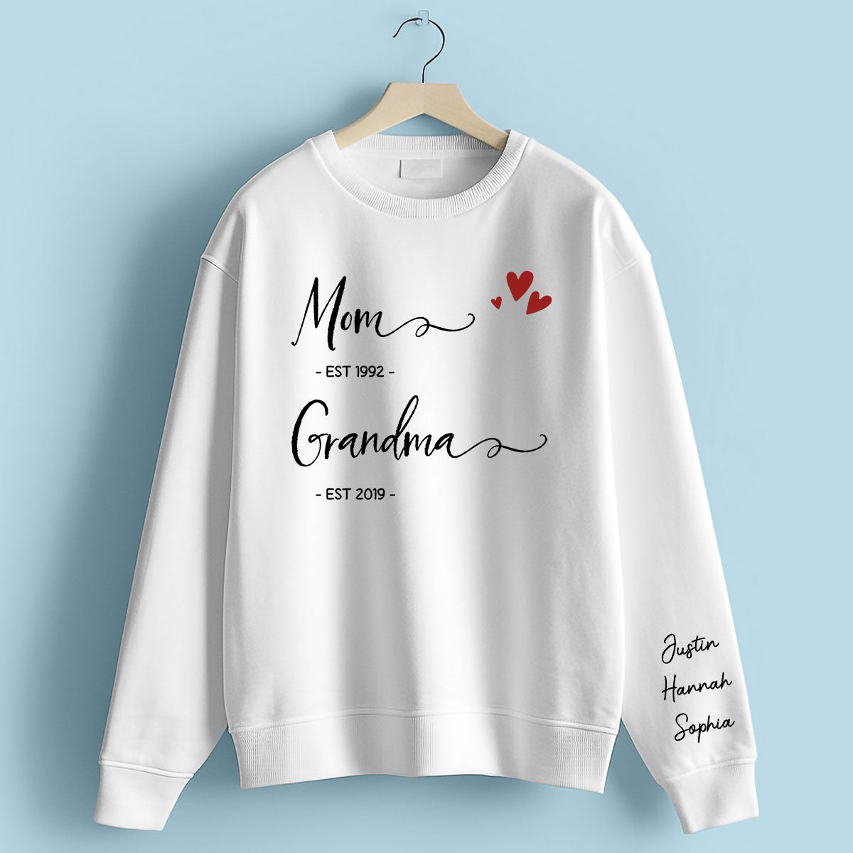 Mom Grandma Est Date, Gift, Personalized Sleeve Printed Sweatshirt