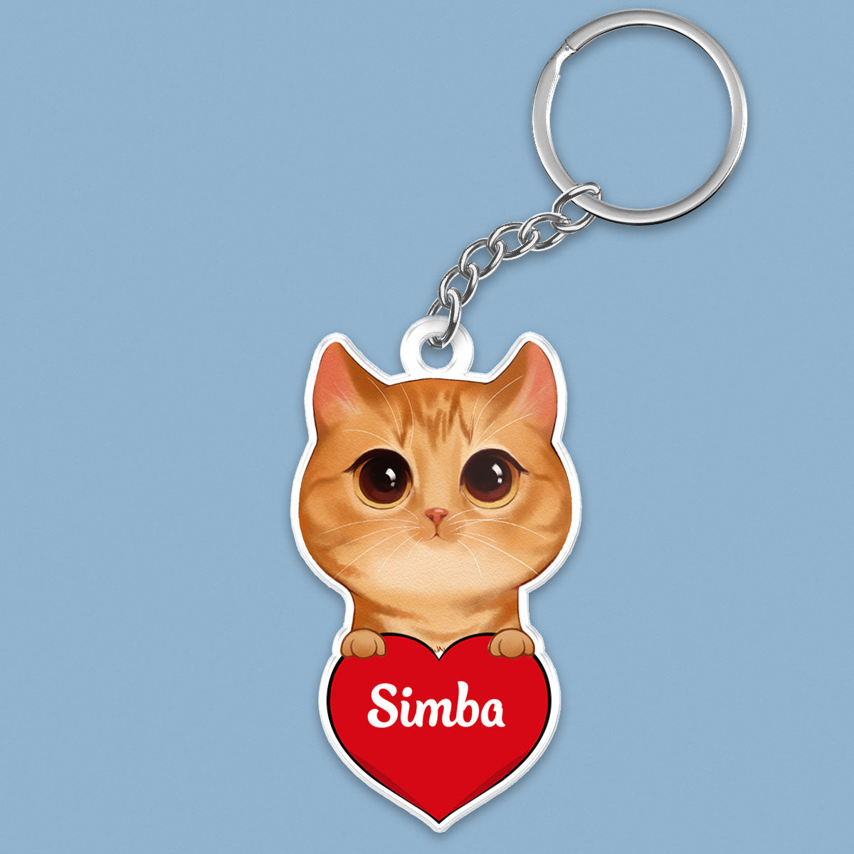 Peeking Watercolor Cute Cats Holding Heart Personalized Acrylic Keychain
