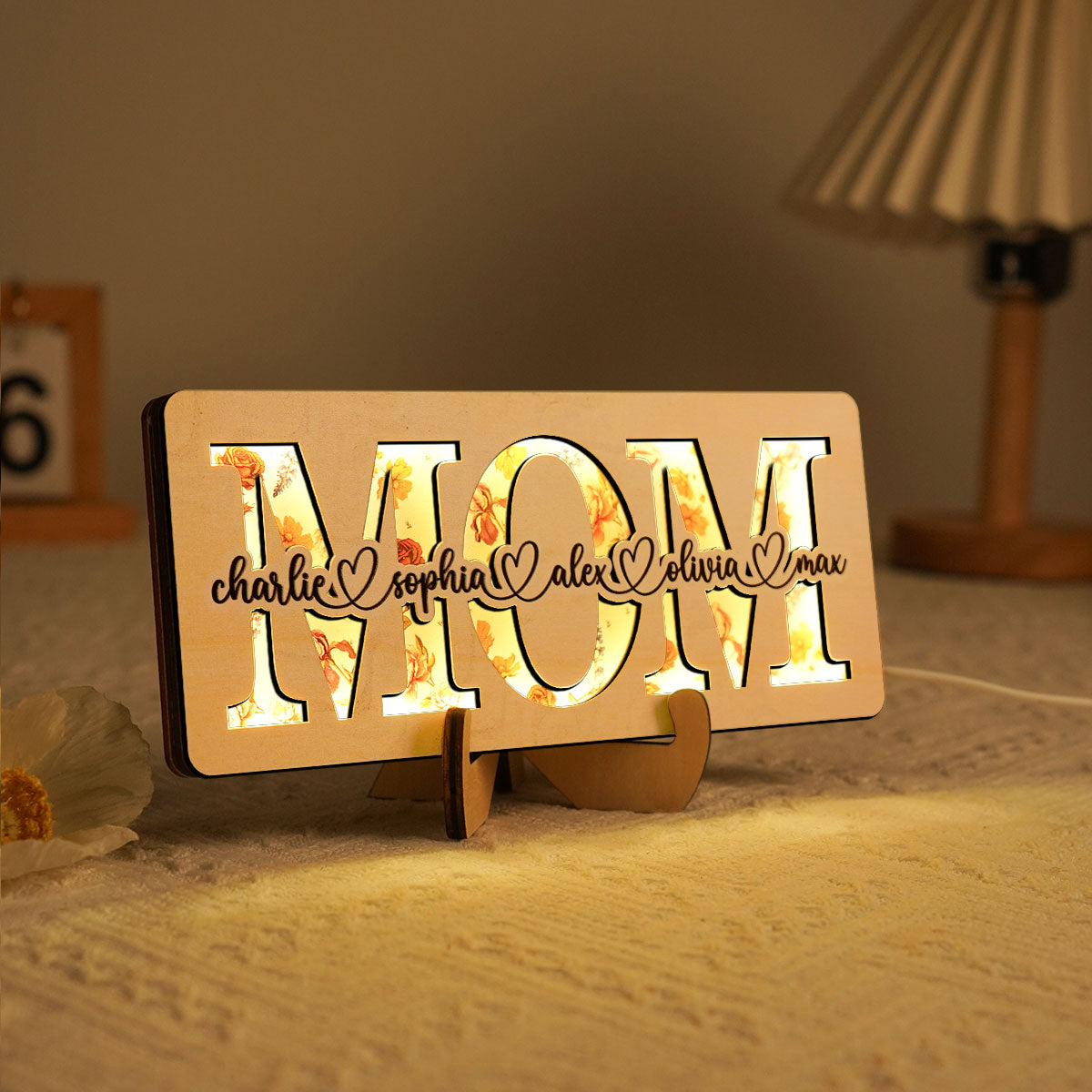 Personalized Mom Birth Month Flowers, Gift for Mom, Mom 2-Layer Wooden Plaque With LED, Mom Gifts from Kids