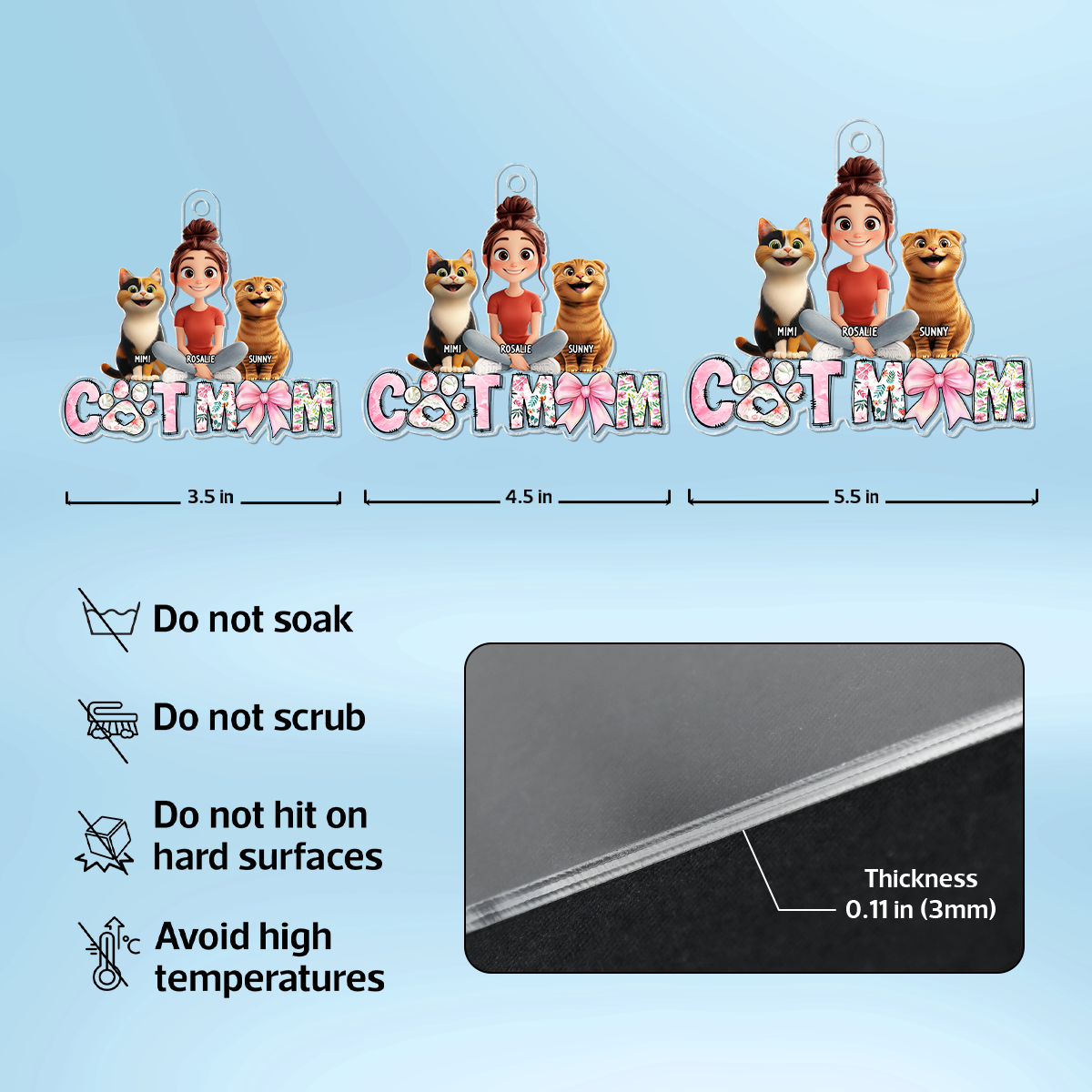 Cartoon Cat Mom Sitting Personalized Acrylic Car Hanger, Gift for Cat Moms