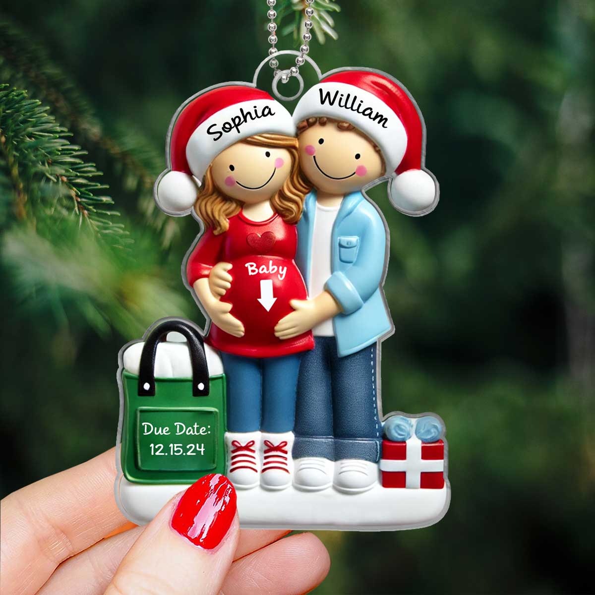 Personalized Baby on the Way Couple Christmas Ornament, 3D Effect Christmas Ornament, Christmas Keepsake for New Parents