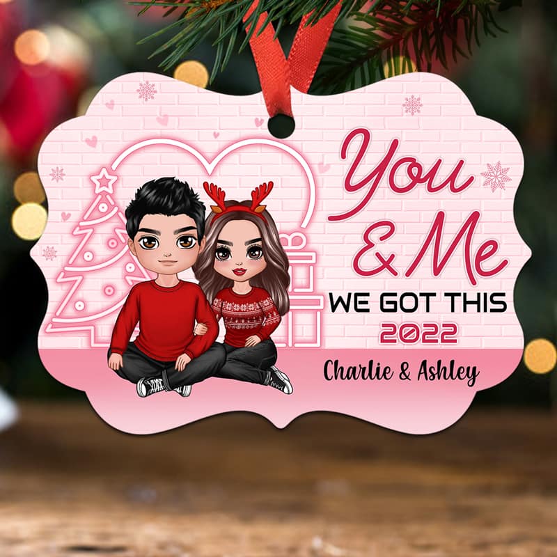 Couple Pink Neon Personalized Christmas Ornament