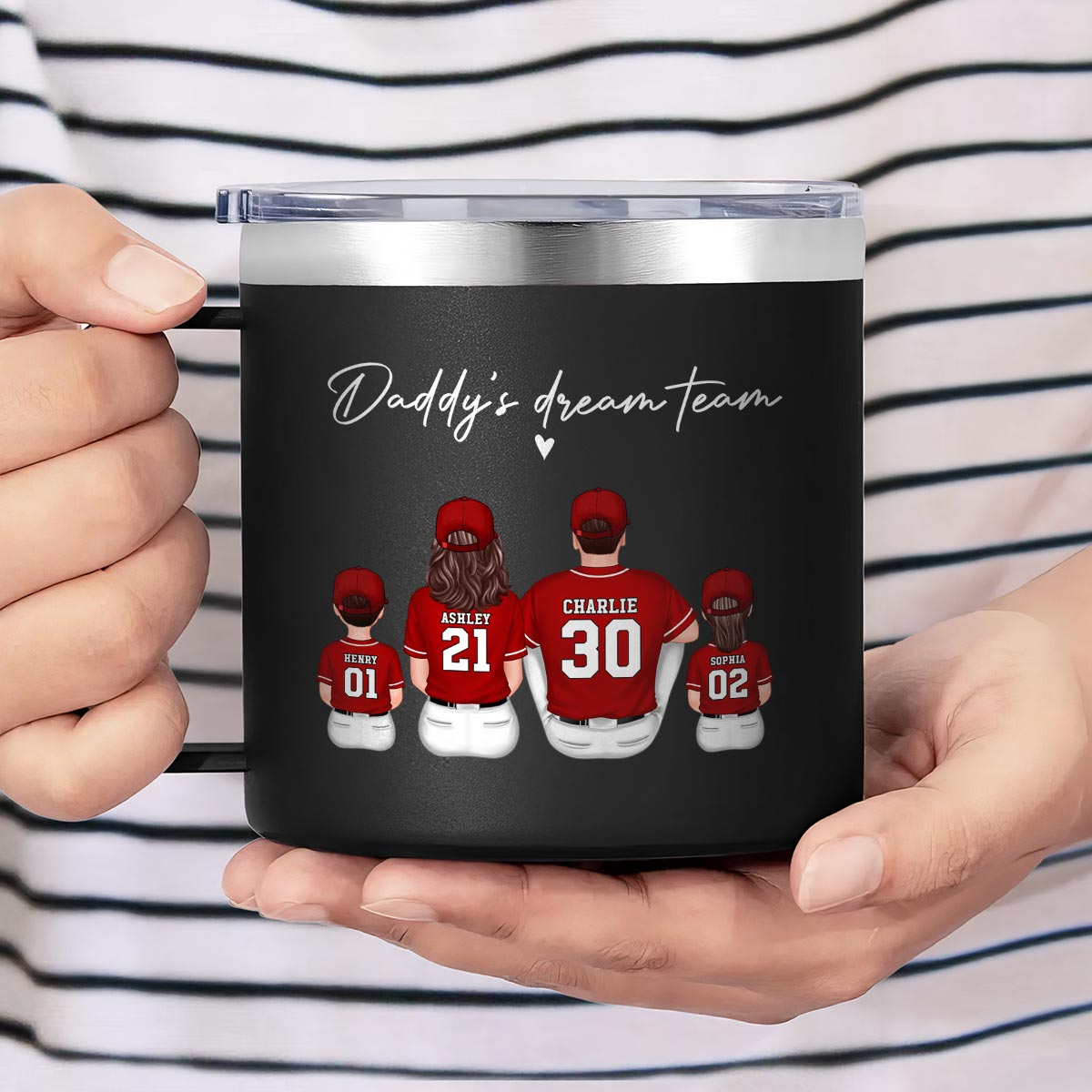 Baseball Daddy's Dream Team Personalized Stainless Steel Tumbler With Handle, Unique 2025 Father's Day Gift For Dad