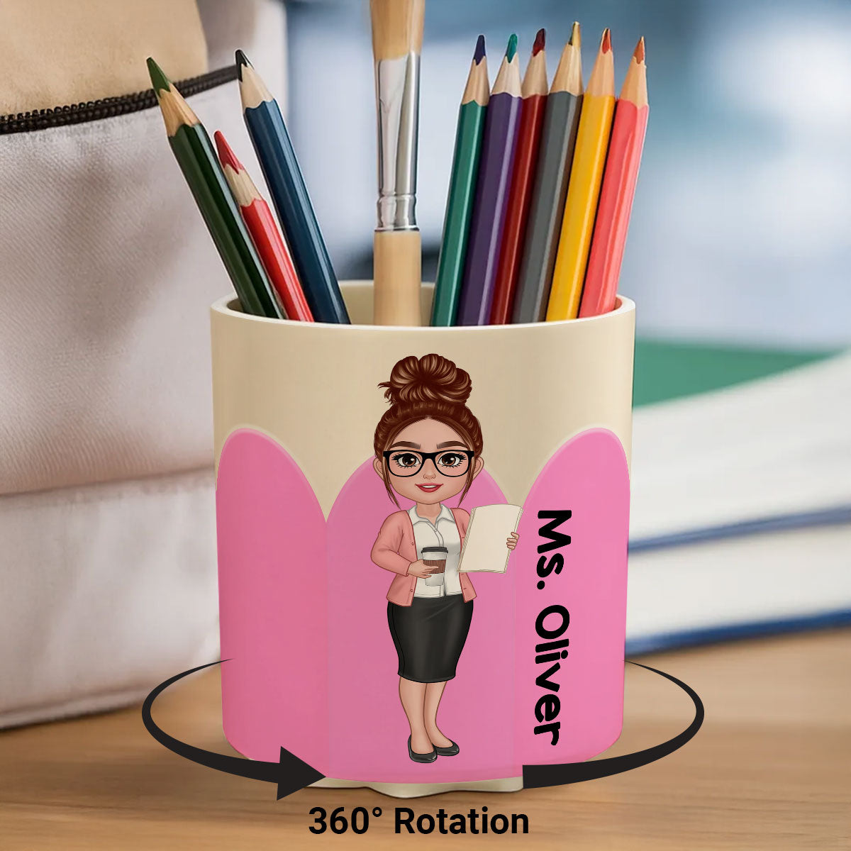 Personalized Rotating Pen & Pencil Holder for Desk Decor for Classroom, Teacher Organization, Back to School Teacher Gift Idea