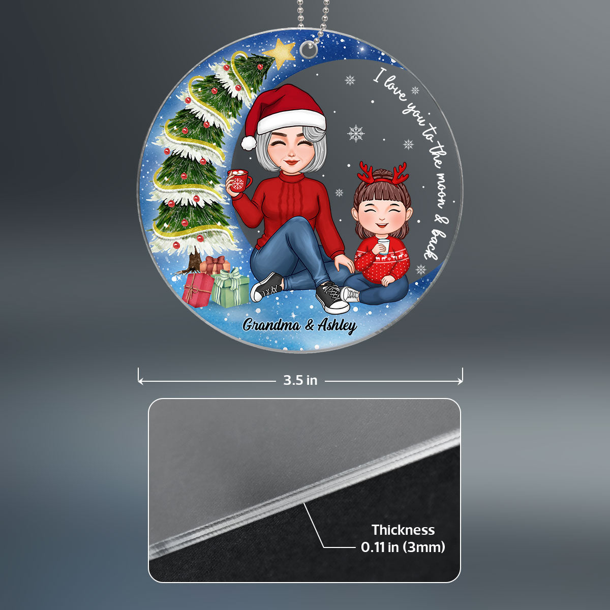 Christmas Tree In Moon Cute Grandma & Grandkid Sitting Personalized Acrylic Ornament