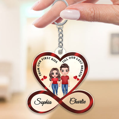Infinity Heart Doll Couple Standing Anniversary Gift For Him Gift For Her Personalized Acrylic Keychain