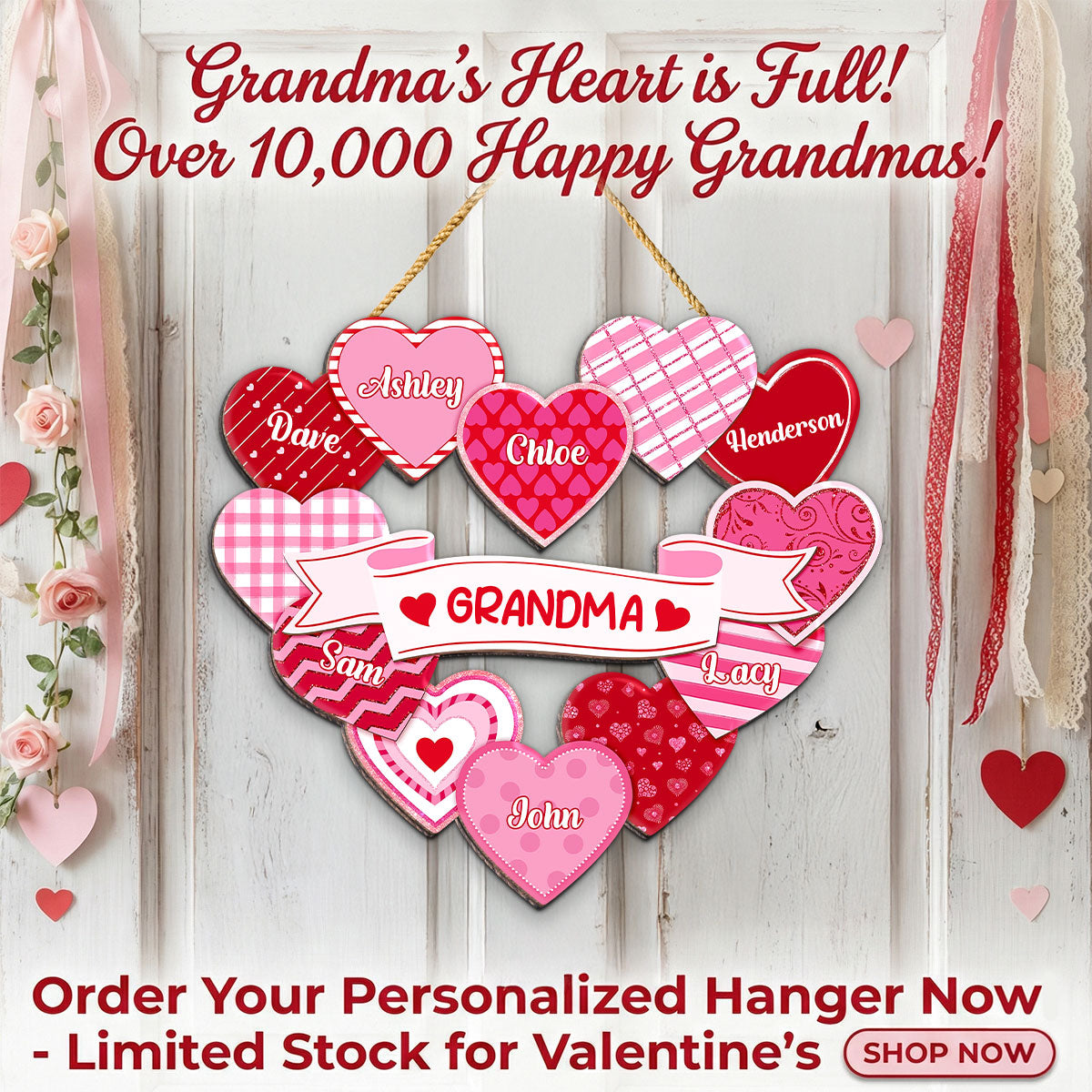 Grandma's Sweethearts Coquette Valentine's Day - Personalized Door Hanger Sign