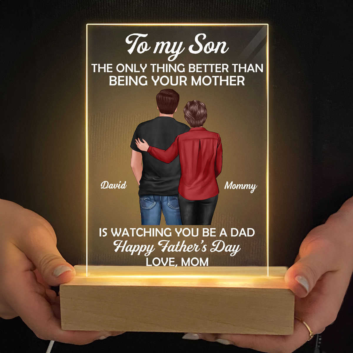 To My Son From Mom Happy Father‘s Day Personalized Rectangle Acrylic LED Night Light, Heartfelt Gift For Son