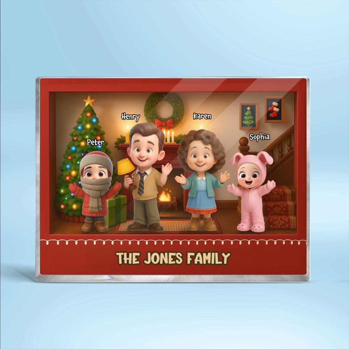 Family Christmas Action Figure Personalized Acrylic Block Plaque, Nostalgia Christmas Decor for Family