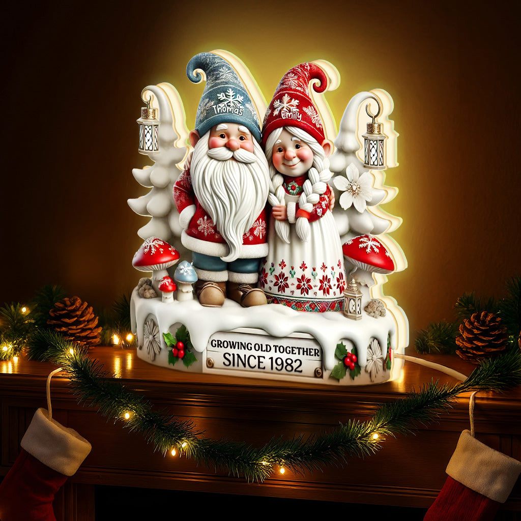 3D Effect Christmas Gnome Couple Growing Old Together - Personalized Light Box - Heartwarming Gift For Couple
