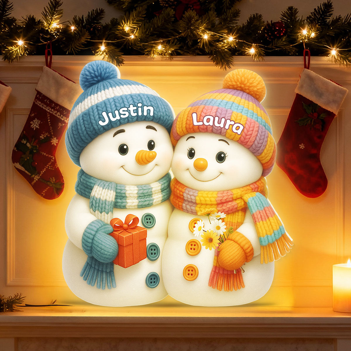Snowman Couple Hugging - Personalized Light Box - Heartwarming Christmas Gift for him, Gift for her