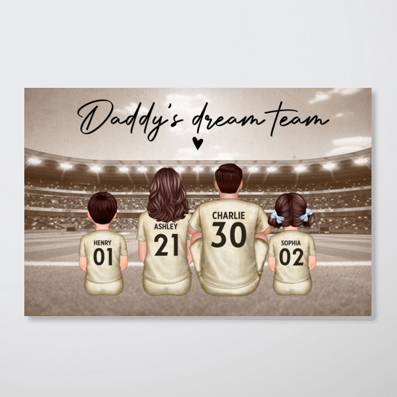 Retro Soccer Family Sitting Personalized Poster Custom Gift for Dad Husband and Home Decor