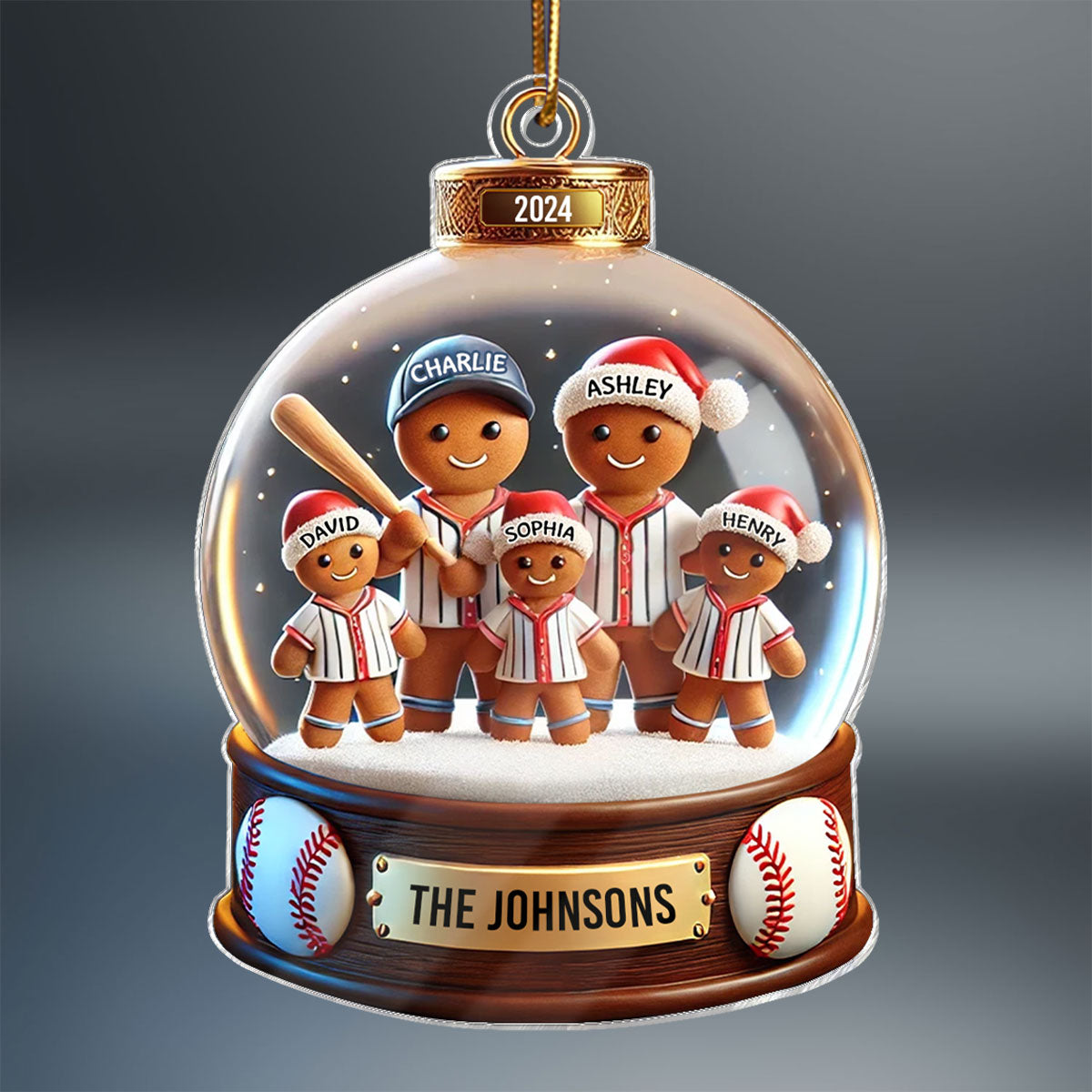 Baseball Gingerbread Family Sport Lover 3D Effect Personalized Acrylic Ornament, Unique 2024 Christmas Gift For Family