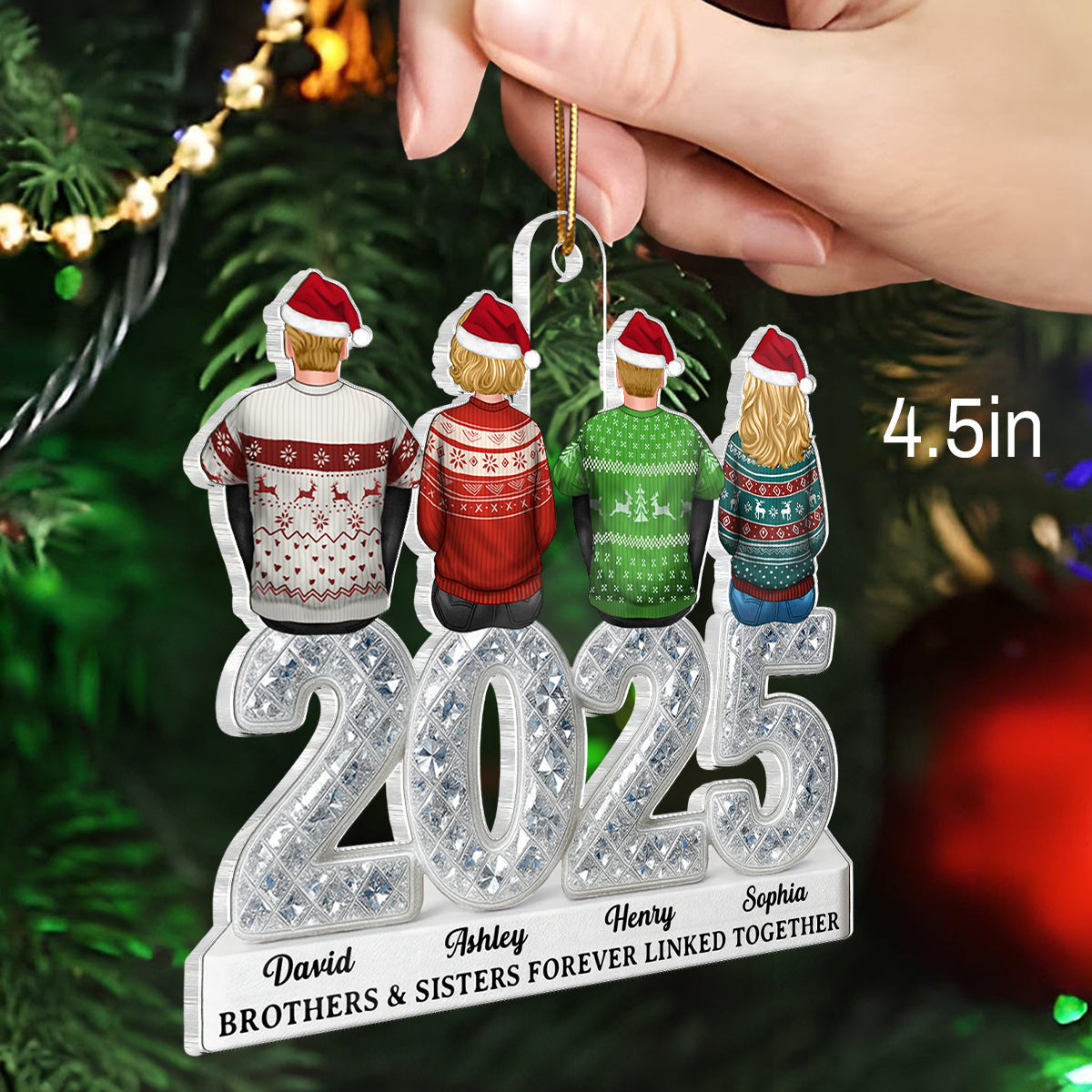 3D Shining Effect Siblings Brothers & Sisters 2025 - Personalized Acrylic Ornament - Unique Christmas Gift For Brother, Sister, Sibling