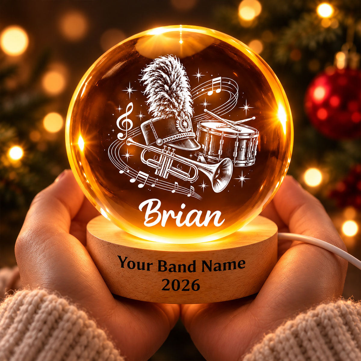 Marching Band Design - Personalized Crystal Ball LED Night Light - Christmas Gift For Boy Girl, Grandkids