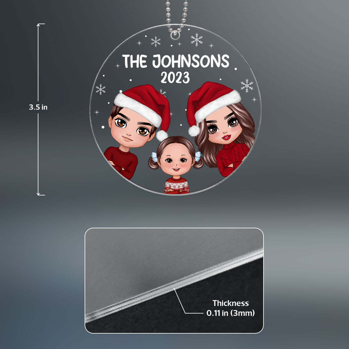 Doll Whole Family Peeking Dad Mom Kid Dog Cat Personalized Circle Acrylic Ornament