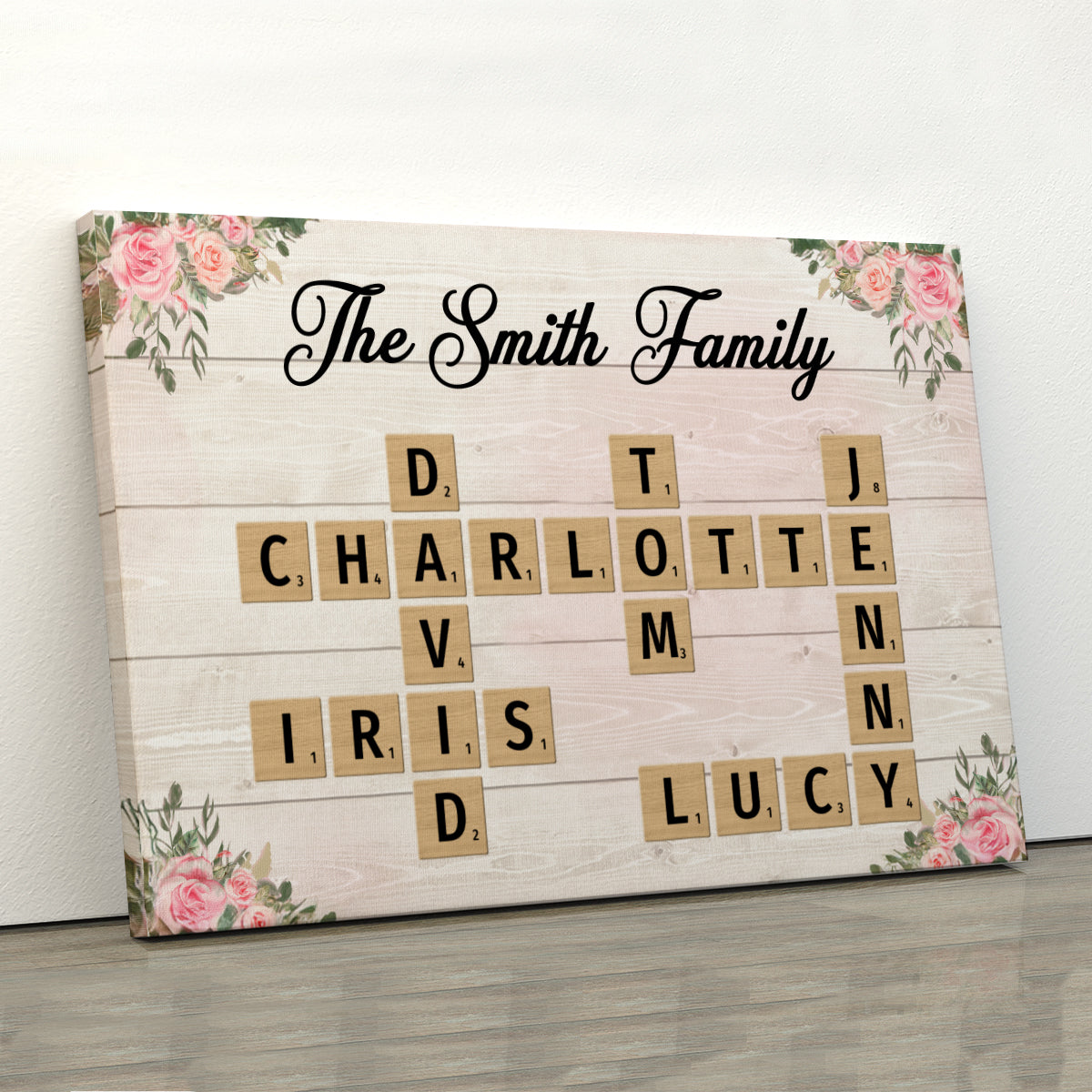 Family Crossword Puzzle Art Personalized Canvas Prints, Gift For Mom, Grandma
