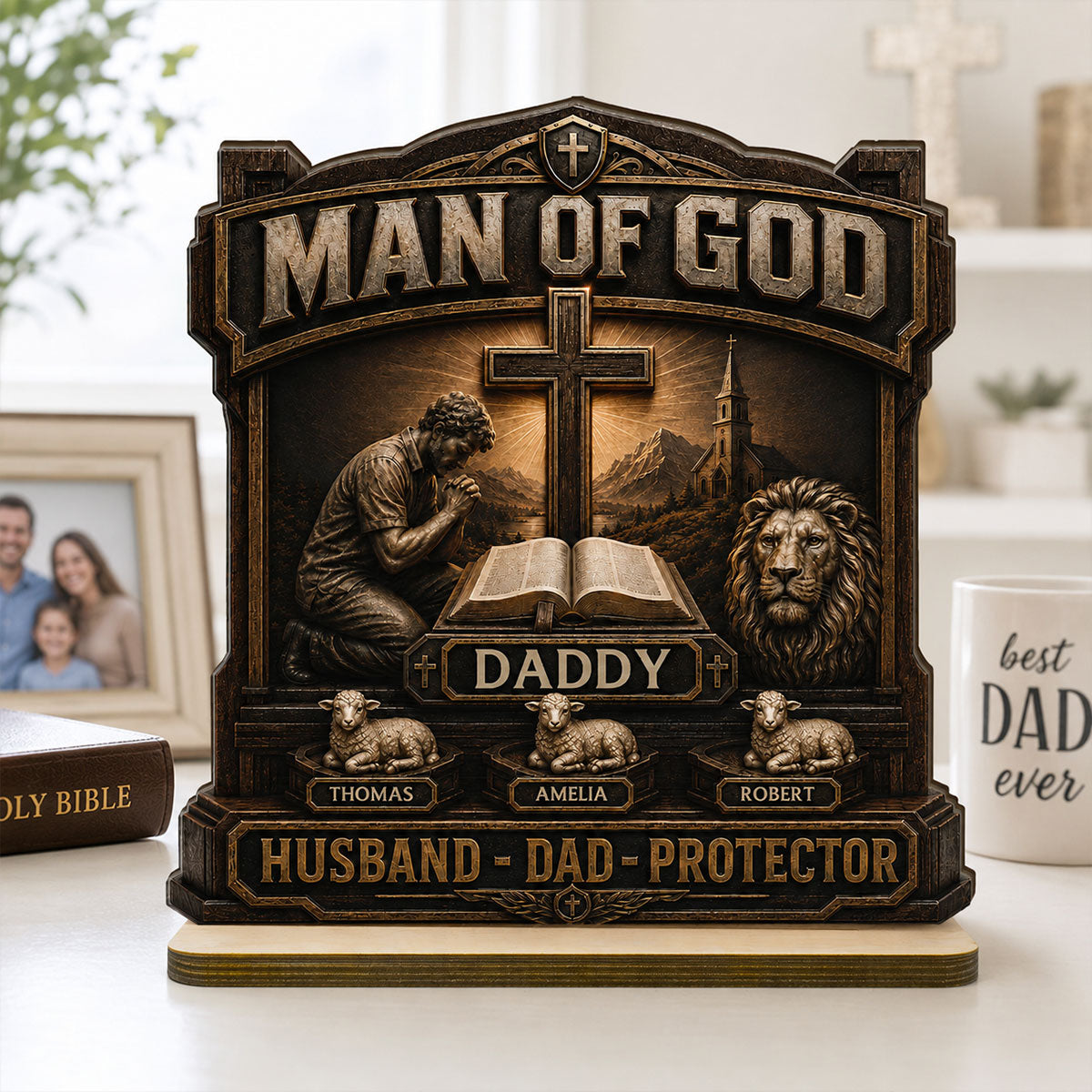 Man Of God - Personalized 2-Layered Wooden Plaque - Father's Day Gift For Dad, Husband, Grandpa, Christian Dad