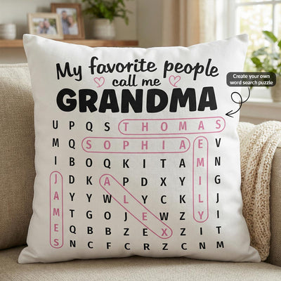 Grandma's Favorite People Word Search Puzzle - Personalized Pillow - Mother's Day Gift For Grandma Mom