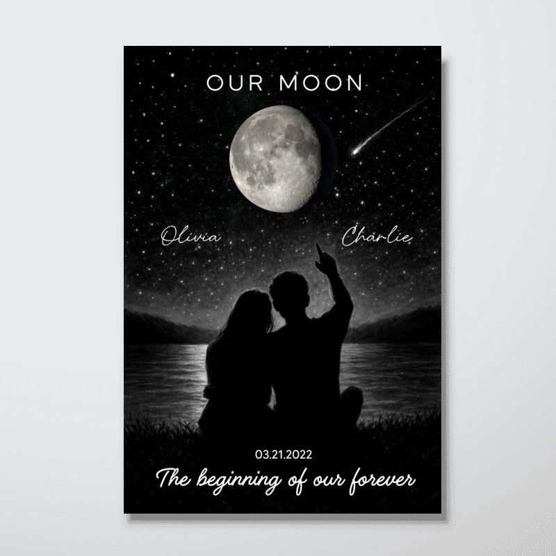 Night Sky Custom Couple Moon Phase - Personalized Poster - Valentine's Day Gift For Couple, For Her, For Him