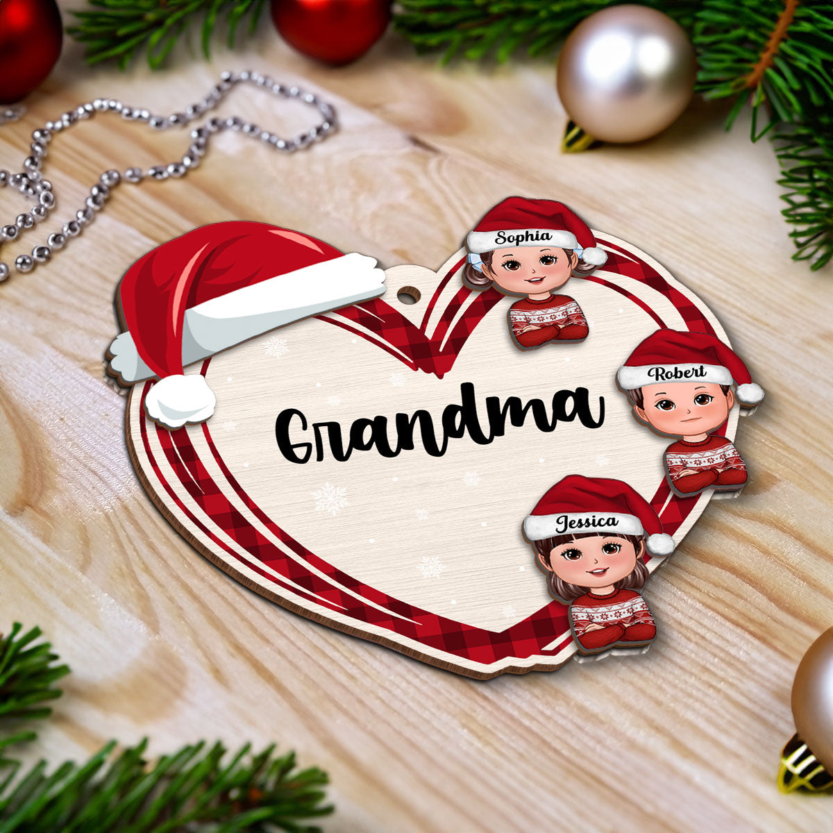 Christmas Grandma's Little Cute Kids Personalized 2-Layer Wooden Ornament