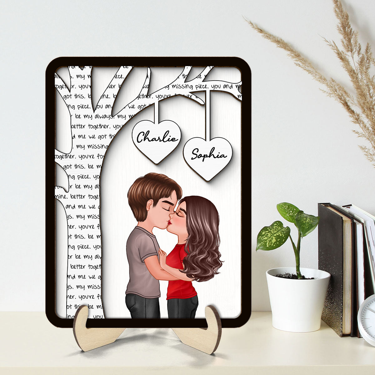 Couple Kissing Under Text Tree Personalized 2-layer Wooden Plaque,  Gift For Him, For Her