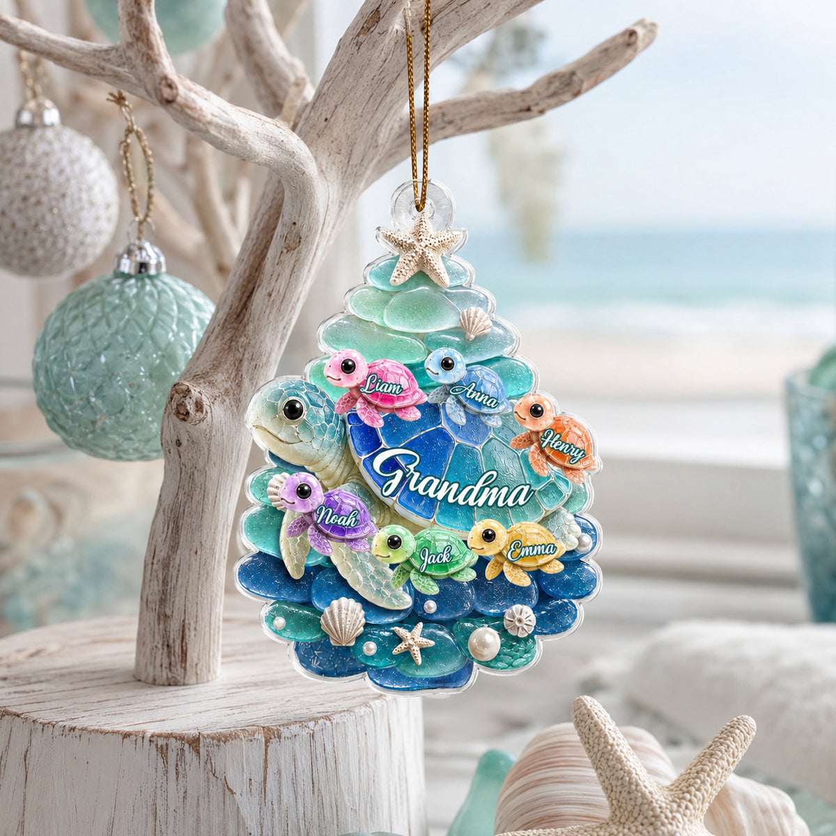 Turtle Grandma Grandkids - Personalized Acrylic Ornament - Christmas Gift for Grandma, Grandkids