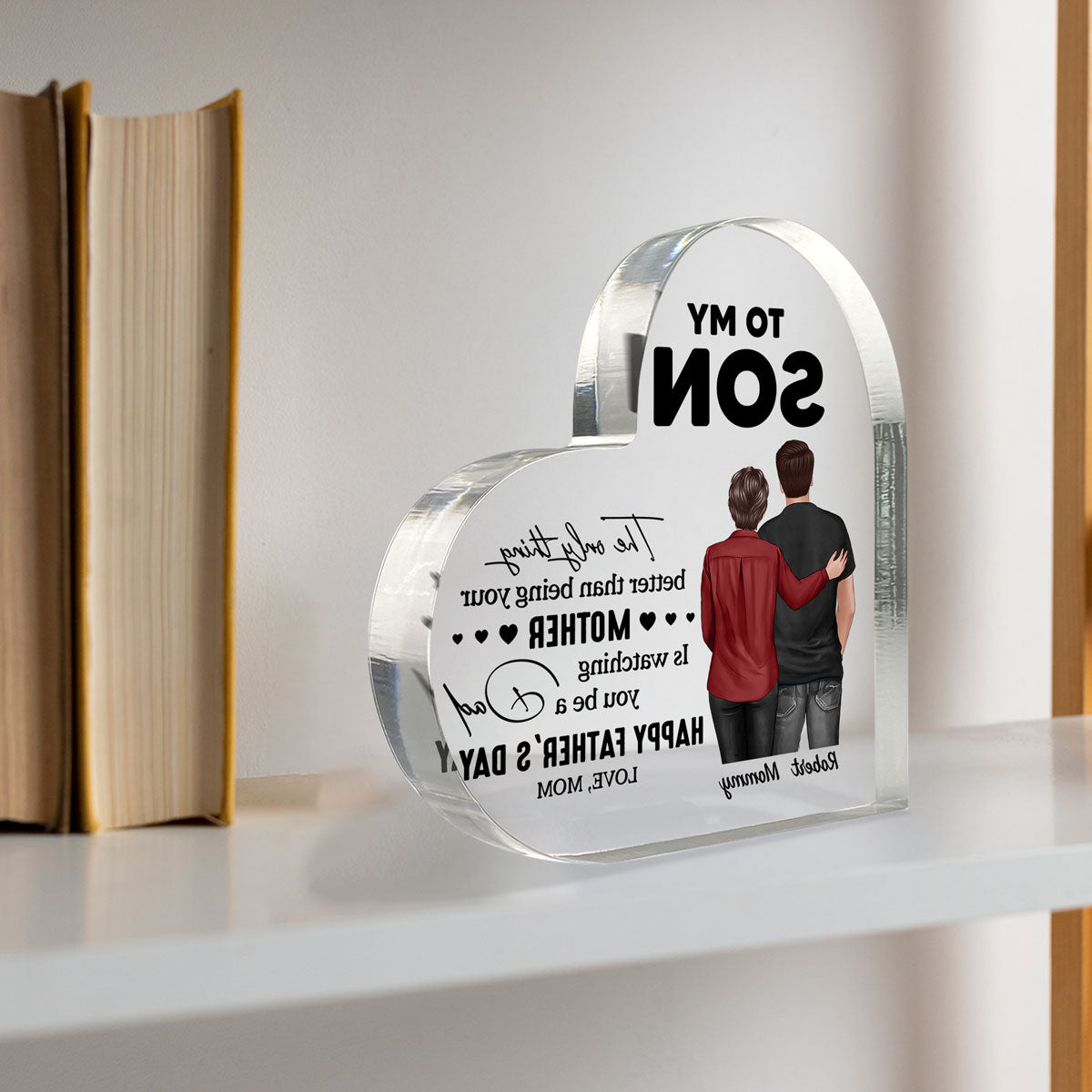 From Mom To Son Happy Father's Day Personalized Heart Acrylic Block Plaque, Heartfelt Father's Day Gift For Son