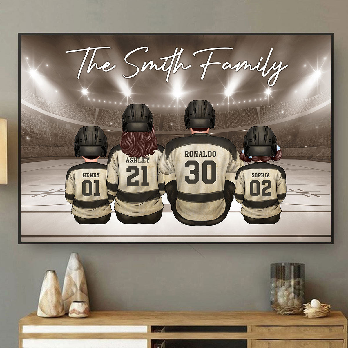 Retro Hockey Family Sitting Personalized Poster, Meaningful Father's Day Gift for Dad, Gift for Husband