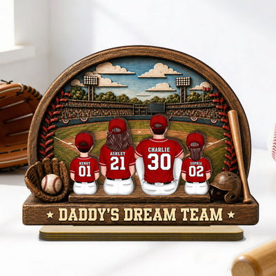 Retro Vintage Baseball Daddy's Dream Team - Personalized 2-Layered Wooden Plaque - Father's Day Gift For Dad