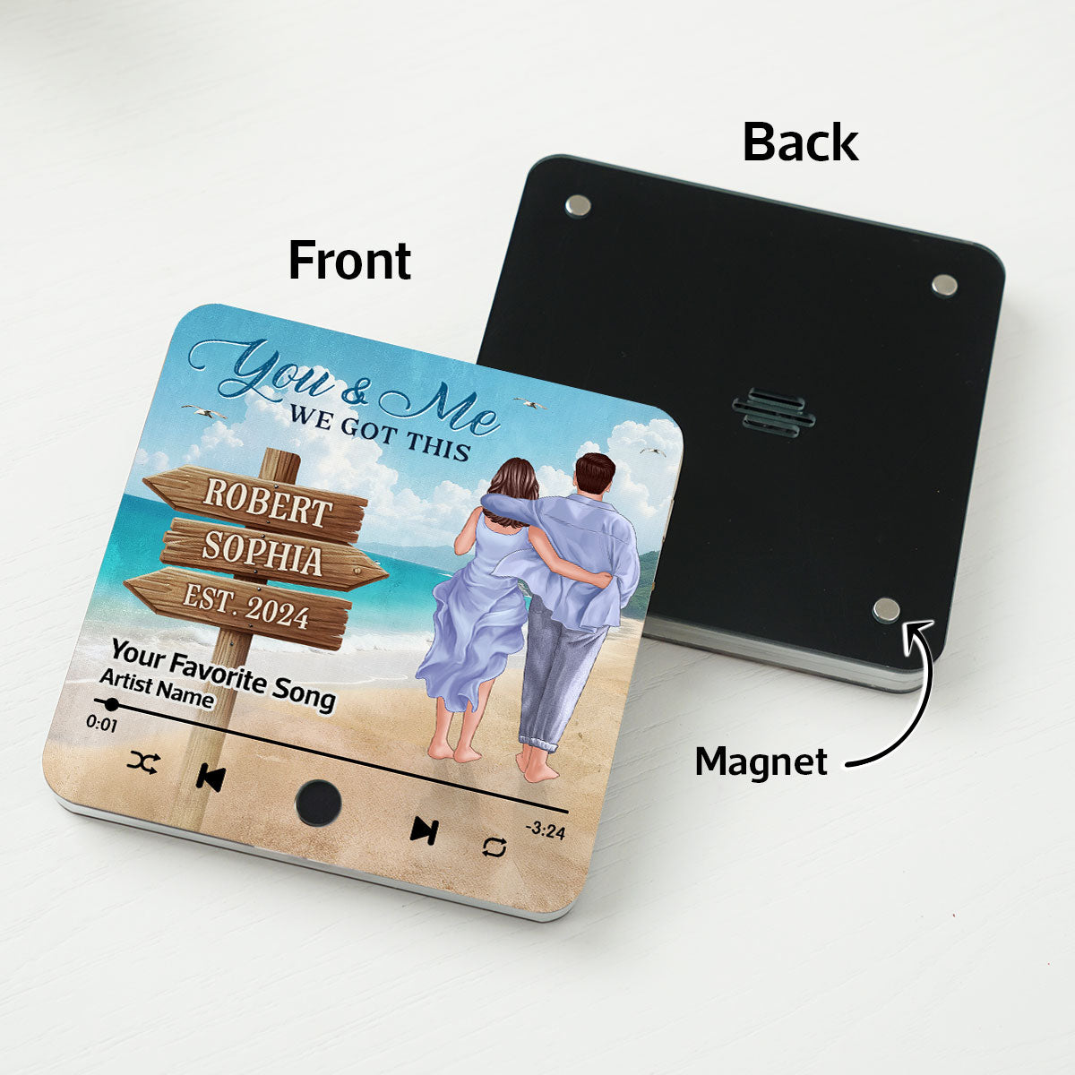 Couple Walking At Beach Favorite Song Personalized Music Fridge Magnet, Heartfelt Gift For Couple, For Him, For Her, Boyfriend, Girlfriend, Husband, Wife