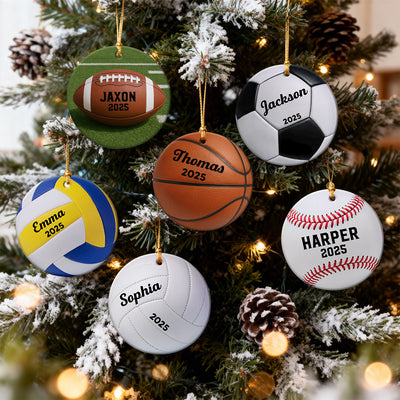 3D Effect Sport Player Custom Name & Number Soccer Baseball Football Basketball - Personalized Ceramic Ornament - Christmas Gift For Teenage, Kid