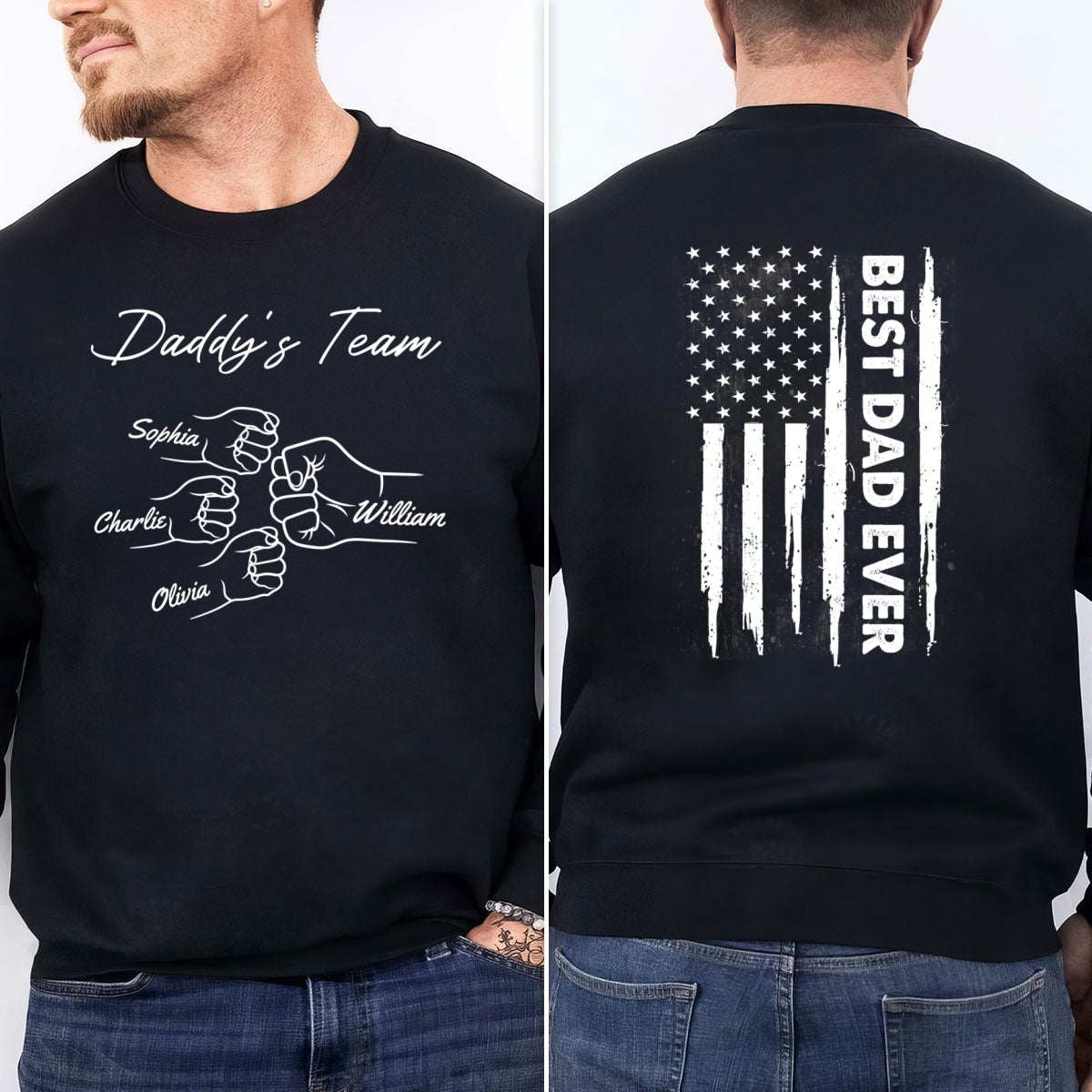 Best Dad Grandpa Ever Nation Flag Fist Bumps Personalized Double Sided Sweatshirt