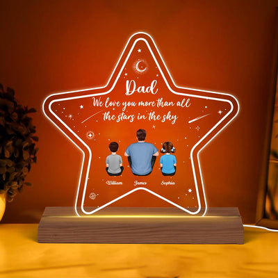 Dad Grandpa We Love You More Than The Stars In The Sky Personalized Custom Shape Acrylic Plaque Warm LED Night Light