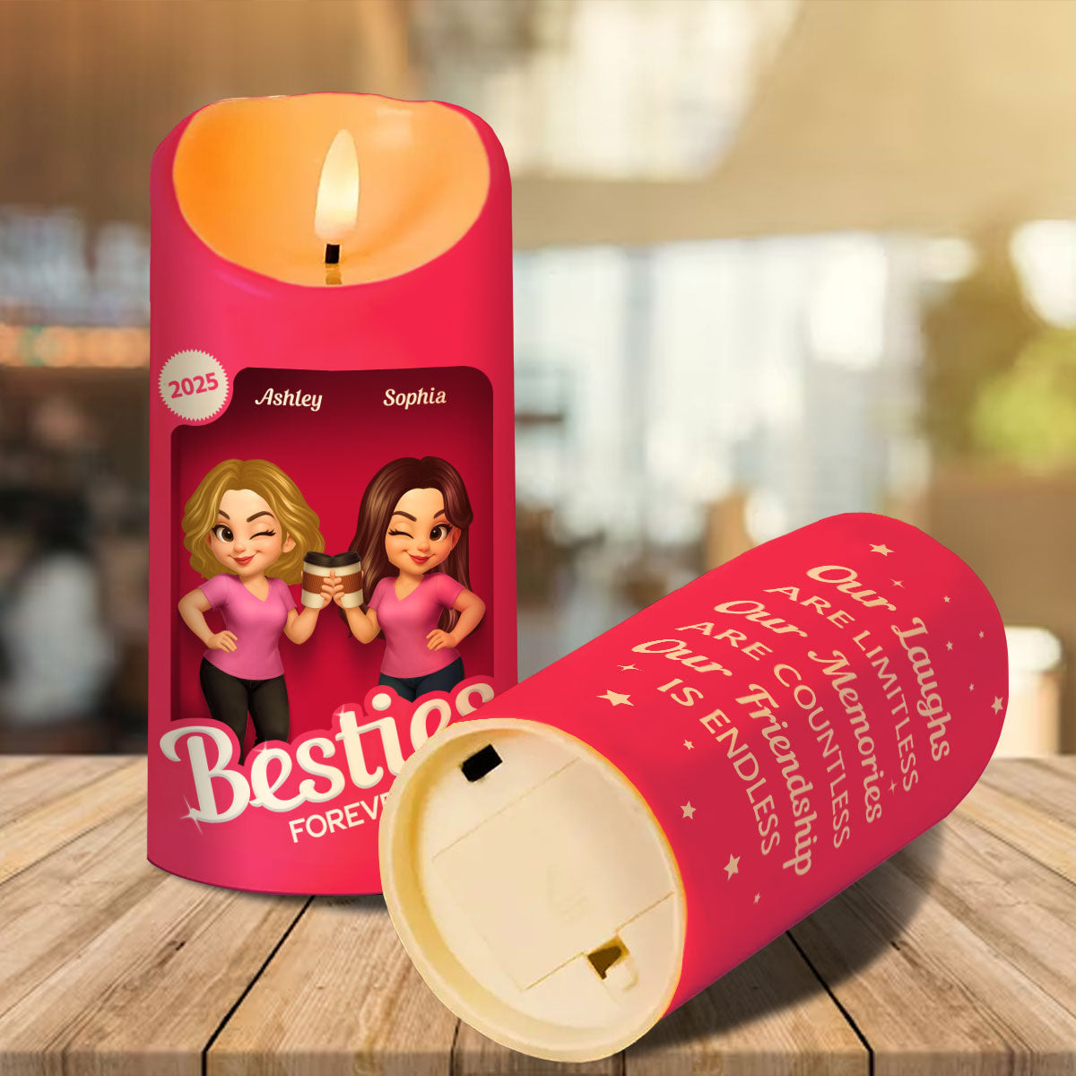 Pink Besties Our Friendship Is Endless Christmas Personalized LED Candle