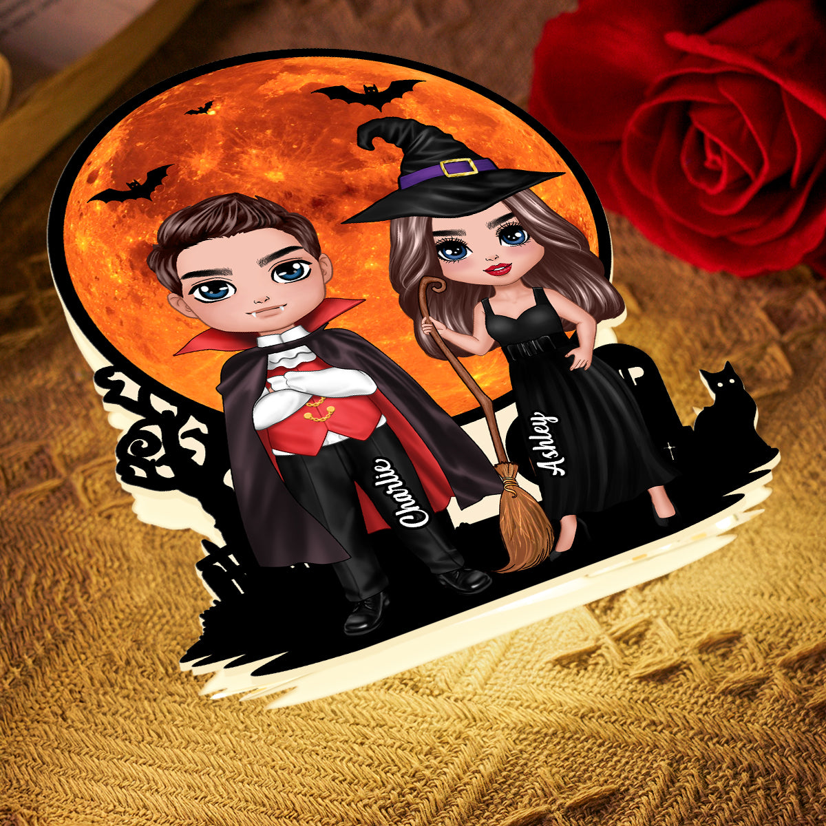 Couple Under Halloween Moon Tabletop Halloween Decor Personalized Light Box