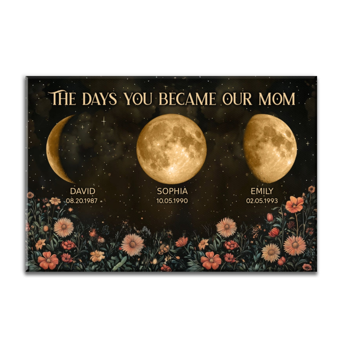 Vintage Flowers The Day You Become Mom Grandma Custom Birth Moon Phase Personalized Canvas Prints