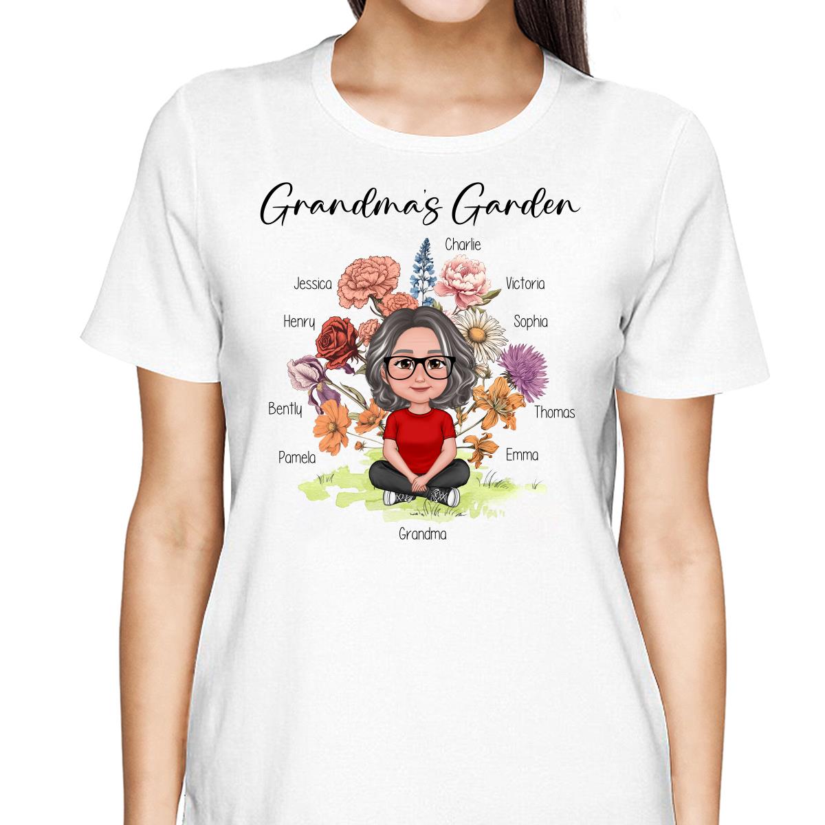 Grandma‘s Garden Crossed Legs Woman Grandkids Vintage Birth Flower Personalized Shirt
