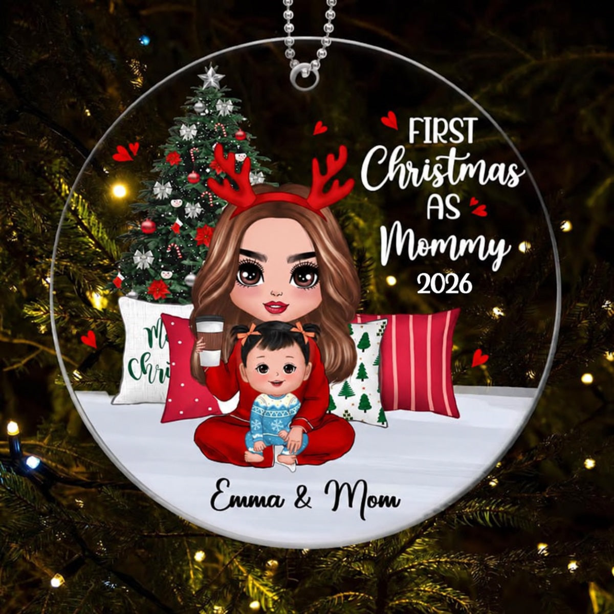 Pajama Doll Mom Grandma And Baby Personalized Acrylic Ornament