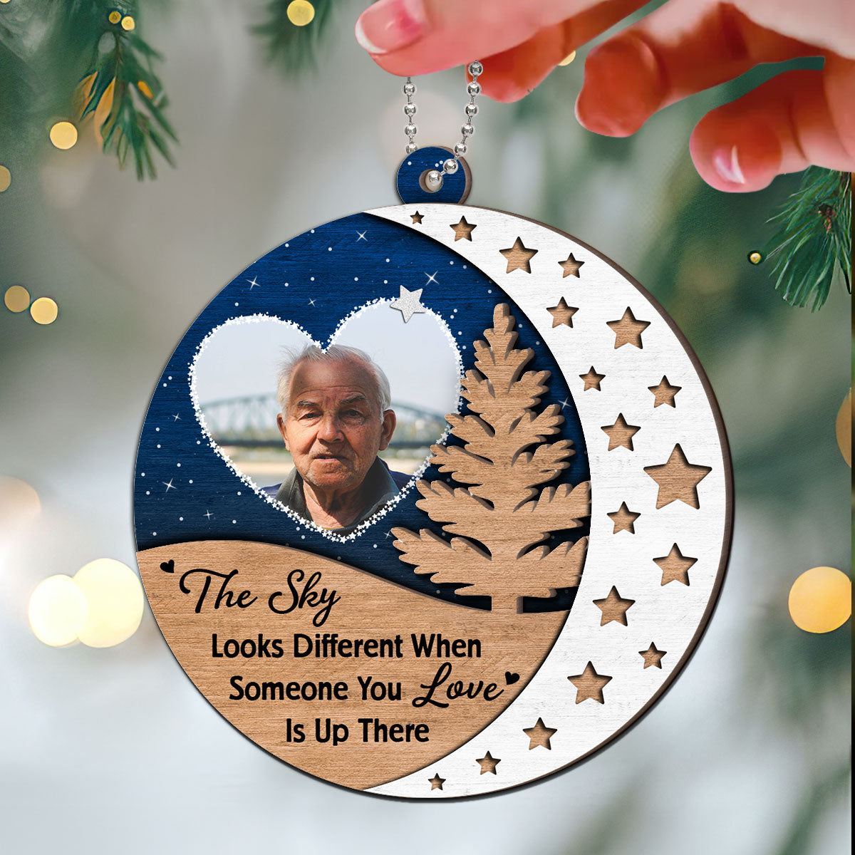 The Sky Looks Different Someone You Love Up There Memorial Christmas Personalized 2-Layer Wooden Ornament