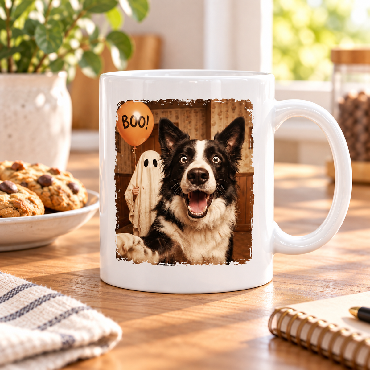 Custom Dog Cat Photo Halloween - Personalized Mug - Trendy Vintage Spooky Tee for Pet Moms