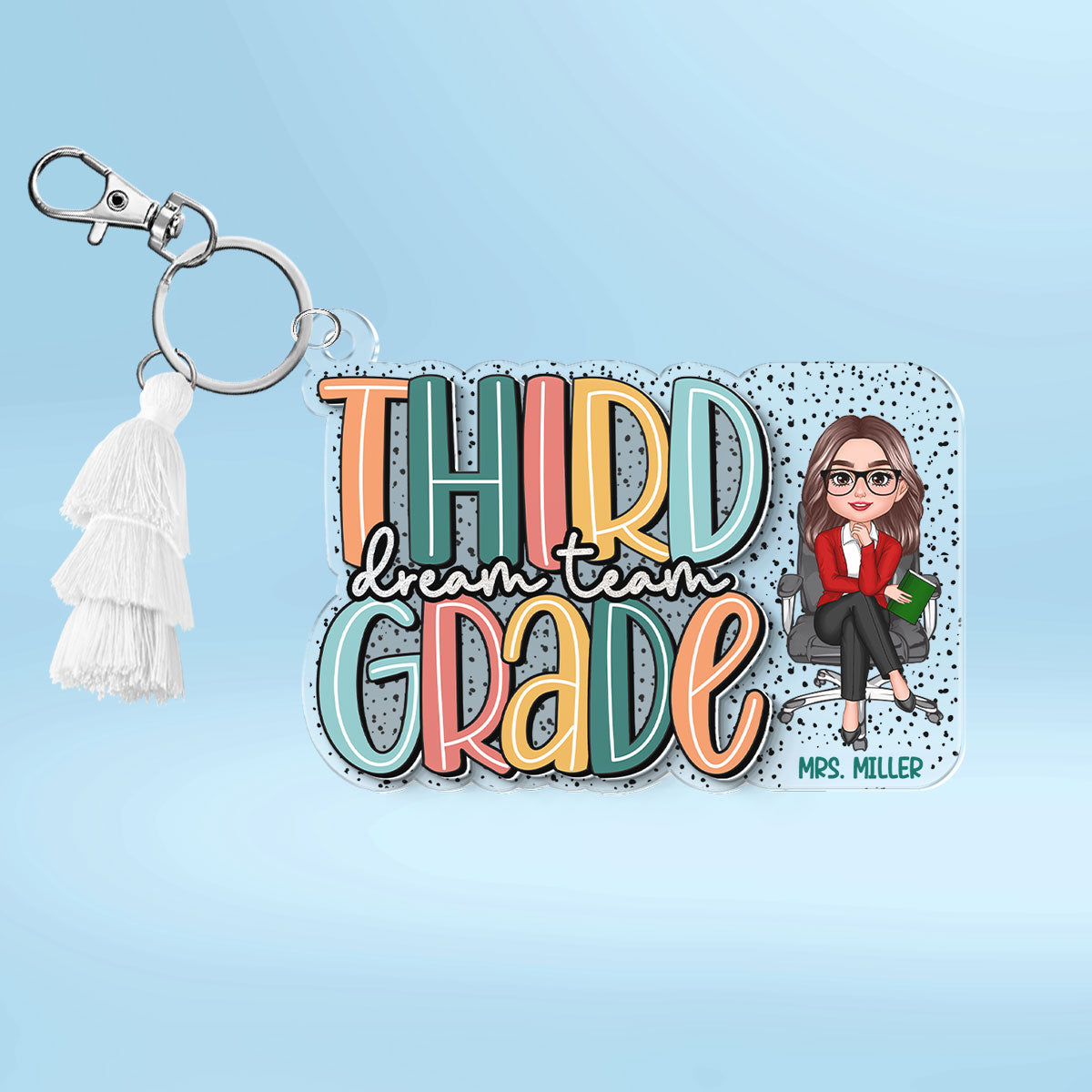 Back to School Teacher Dalmatian Pattern Personalized 2-Layer Acrylic Keychain, First Day of School, Teacher Team