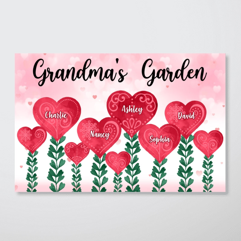 Grandma Garden Hearts Personalized Horizontal Poster