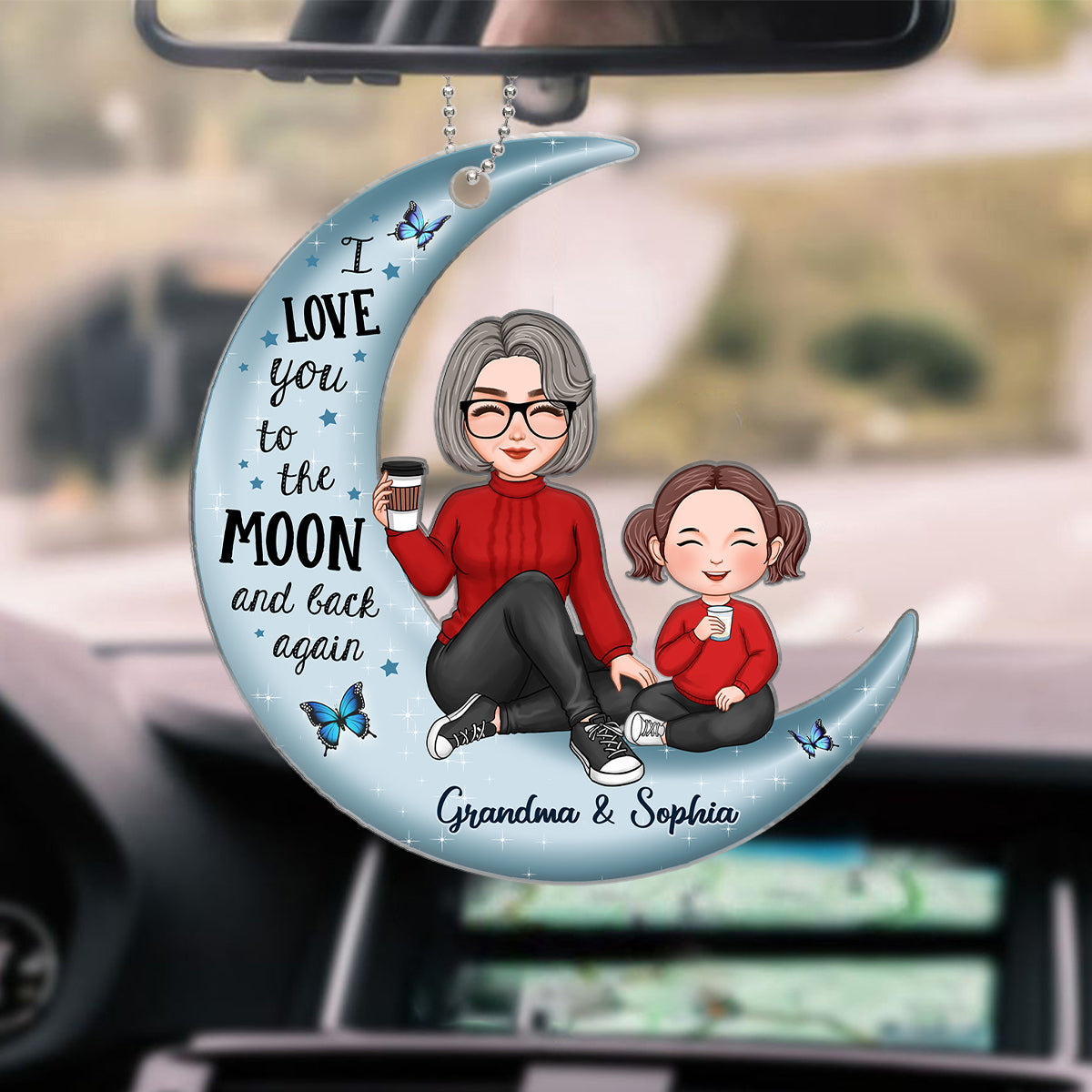 Cute Grandma & Grandkid On Moon Personalized Acrylic Ornament, Birthday Gift, Anniversary Gift [Grandma's nickname can be changed]